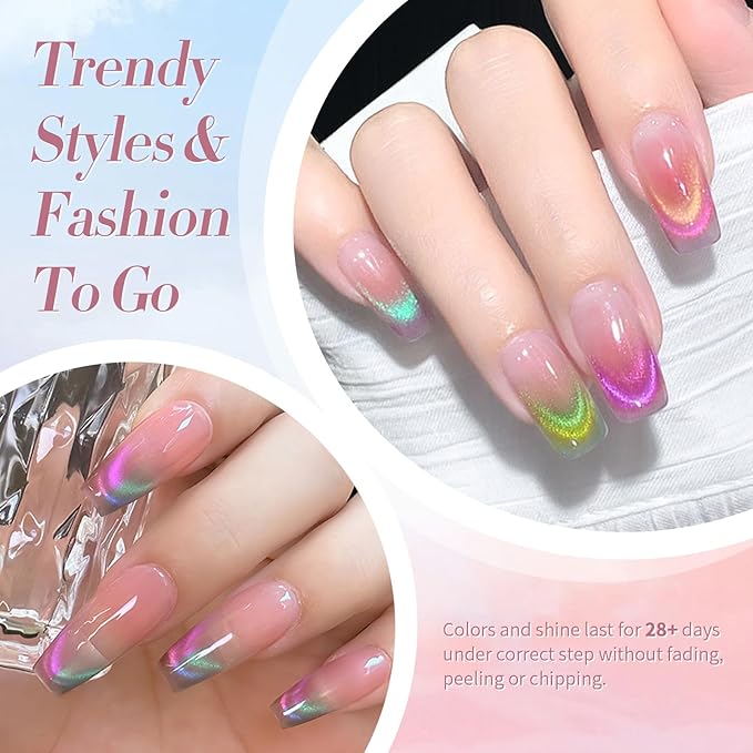 Born Pretty Cat Magnetic Eye Gel Nail Polish Rainbow Aurora Cat Magnetic Gel Polish Pink Green Blue Yellow Glitter Holographic Cat Magnetic Eye Gel Manicure Nail Art DIY, Firefly Aurora Series 6PCS-VivaGrace Women