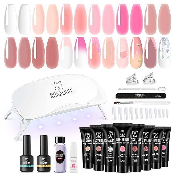 ROSALIND 8PCS Poly Nail Gel Kit with Mini Nail Lamp Clear Nude Purple Brown Poly Extension Gel Kit Mini Starter Kit-VivaGrace Women