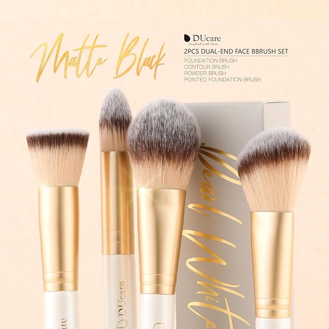 DUcare Makeup Brushes Duo End Foundation Contour Powder and Buffer Brush Bronzer Double Makeup Brush Set 2Pcs white-VivaGrace Women