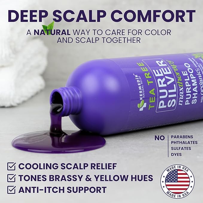 Tea Tree Purple Shampoo for Blonde, Bleached, Silver & Grey Hair, Anti-Brass Toner, Boosts Highlights & Color, Revitalizes, Relieves Itchy Scalp & Salon-Grade Hair Toner Shampoo.-VivaGrace Women