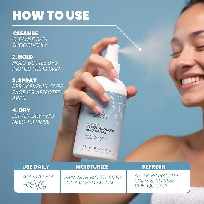 Hypochlorous Acid Spray for Face, Skin, and Body – 0.018% HOCl Facial Mist Toner, Hydrating Cleanser for Acne, Eczema, Rosacea, Eyelids, Pets, Workout, Baby, Back, Redness, Sensitive Care Spray-VivaGrace Women