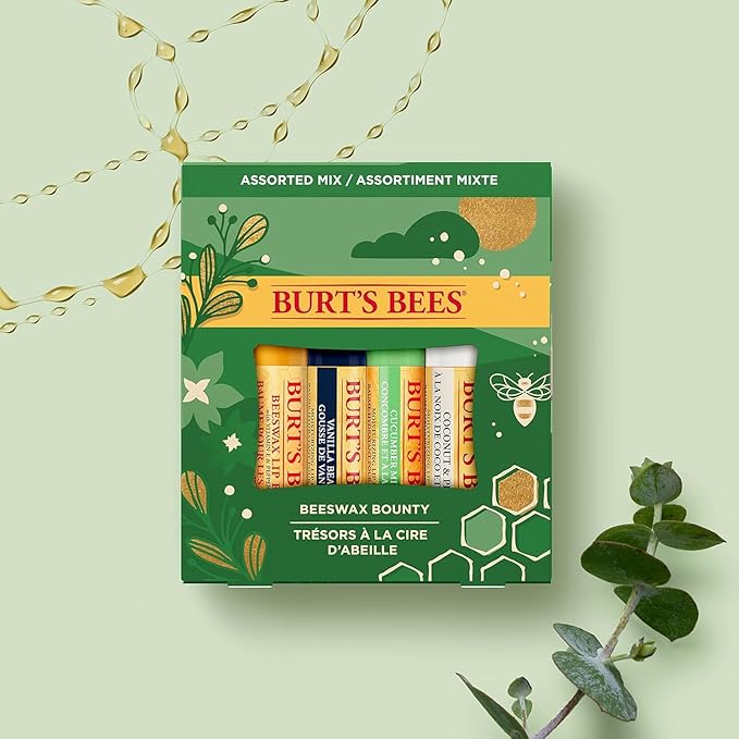 Burt's Bees Holiday Gift, 4 Lip Balms Stocking Stuffer, Assorted Mix Set, Classic Beeswax, Vanilla, Cucumber Mint & Coconut And Pear-VivaGrace Women