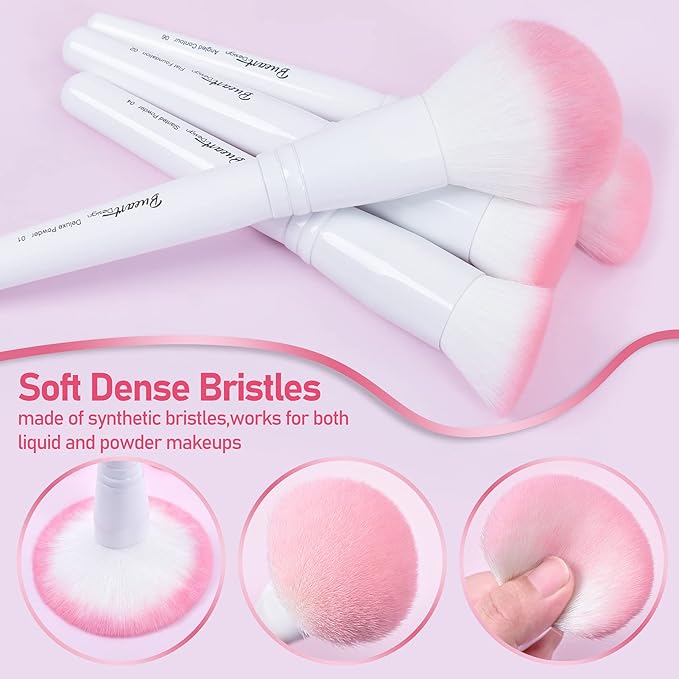 Bueart Design 16Pcs ULTRA SOFT labeled Makeup Brushes set with brush Holder face brush for Foundation Powder Blending Blush wooden Handle(16Pcs White+Pink Holder)-VivaGrace Women