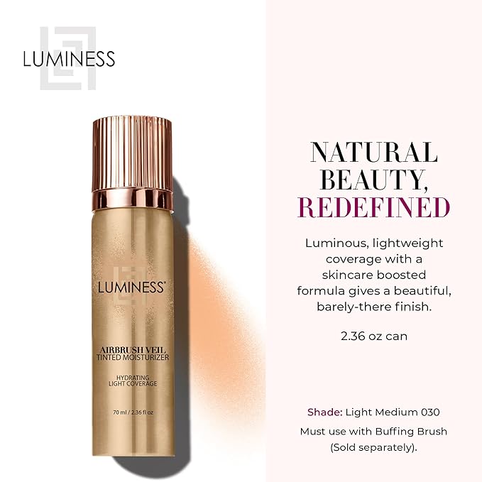 LUMINESS Airbrush Veil Tinted Moisturizer, Light Medium 030 - Lightweight, Hydrating, & Skin-Plumping Face Moisturizer Spray - Facial Skin Tint with Hyaluronic Acid, Ceramides, & Hydrolyzed Silk-VivaGrace Women
