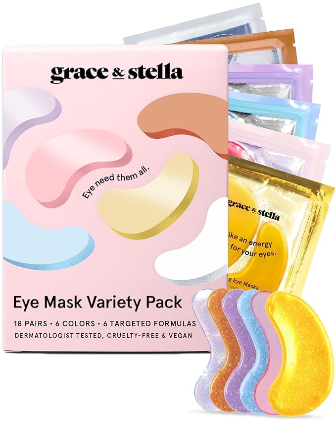 grace & stella Under Eye Mask Variety Pack - 18 Pairs of Under Eye Patches for Dark Circles - With 6 Colors (3 Pairs/Color) - Gel Masks Puffy Eyes for Women - Vegan Cruelty Free Bridesmaid Gifts-VivaGrace Women