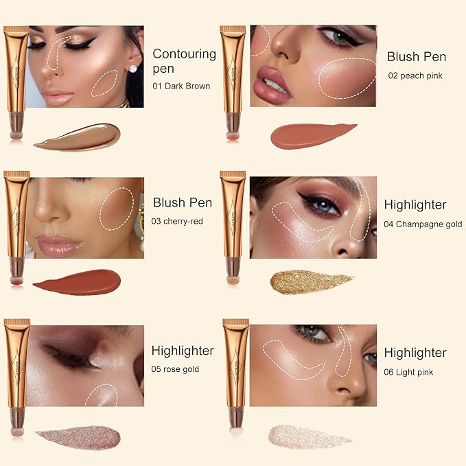 Liquid Blush Beauty Wand, Liquid Blush, Blush stick, Liquid Blush for Cheeks, Contour Beauty Wand, Natural Smooth Creamy Highlight Matte Liquid Blush Stick with Soft Cushion Applicator-VivaGrace Women