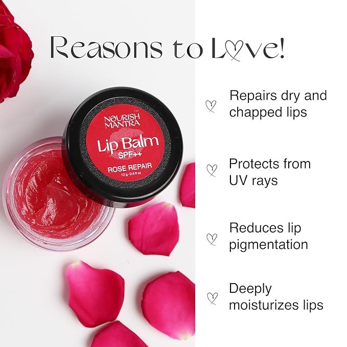 Nourish Mantra Rose Repair Lip Balm with SPF | Made with Rose Extracts, Olive oil, Shea Butter, Vitamin E & Avocado Oil | For Dry, Chapped and Dark Lips | Best for Both Women and Men | 12g-VivaGrace Women