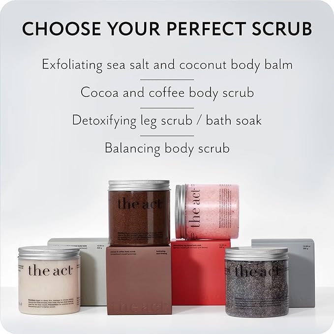 THE ACT Coffee Body Scrub with Salt & Cocoa – Exfoliating Scrub for Cellulite, Stretch Marks, Ingrown Hair – Organic Moisturizing Body Scrub with Vitamin E & Menthol – Gift for Women & Men, 10.58 Oz-VivaGrace Women