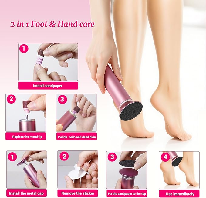 Electric Foot Callus Remover with 80pcs Sandpape Discs, Professional 800RPM Aluminum, Callus Remover for Feet Pedicure Tool for Dead Skin and Calluses, Stepless Speed Control Foot File 2 in 1-VivaGrace Women