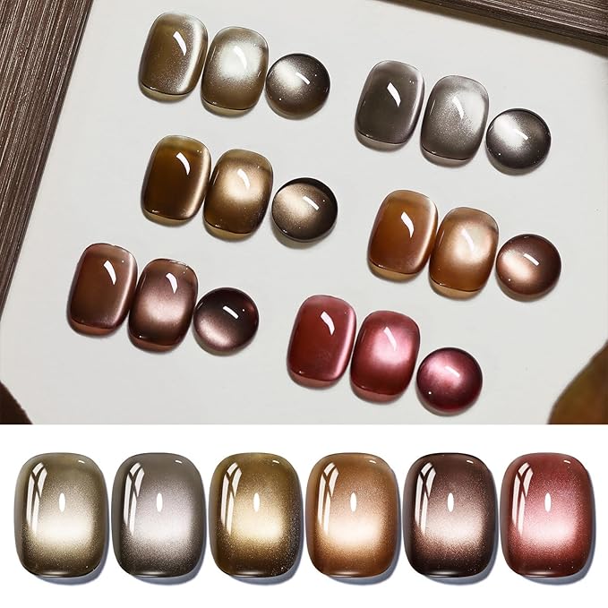 BORN PRETTY Magnetic Gel Nail Polish Water Light Cat Magnetic Eye Gel Brown SaU Vage Jelly Glass Crystal Magnetic Gel Polish Glitter Shimmer Auroras Magnetic Gel Nail Art Manicure Kit 6PCS-VivaGrace Women
