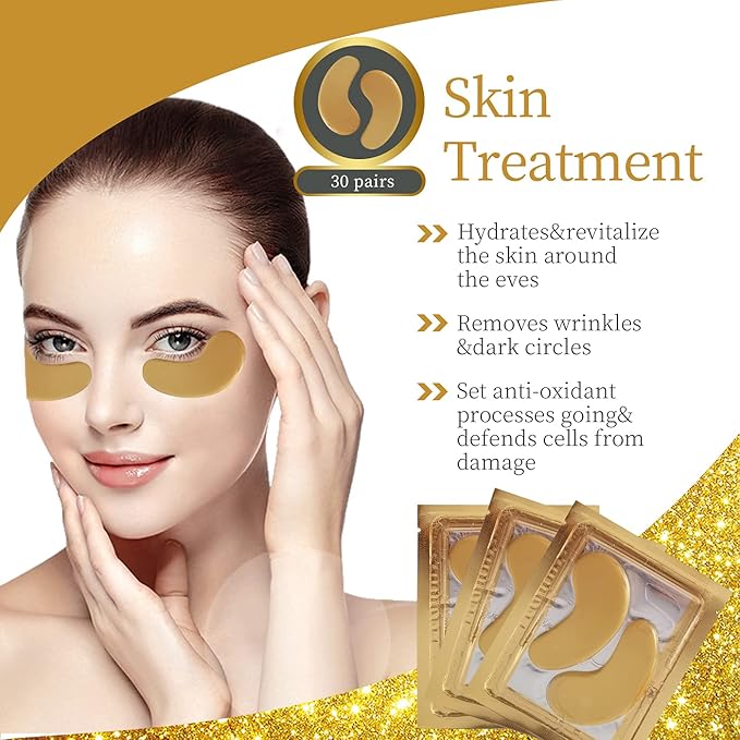 Under Eye Patches - 30 Pairs Under Eye Masks for Dark Circles and Puffiness, 24k Gold Dark Circles Under Eye Treatment for Women, Undereye Gel Patches Under Eye Bags - Reduce Wrinkles Anti-Aging-VivaGrace Women