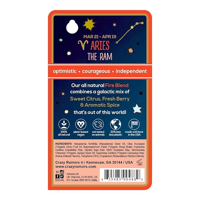 Crazy Rumors Aries Zodiac All Natural, Plant Based Lip Balm to Moisturize and Nourish your Lips - Fire Blend (Sweet Orange, Fresh Berry, Aromatic Spice)-VivaGrace Women