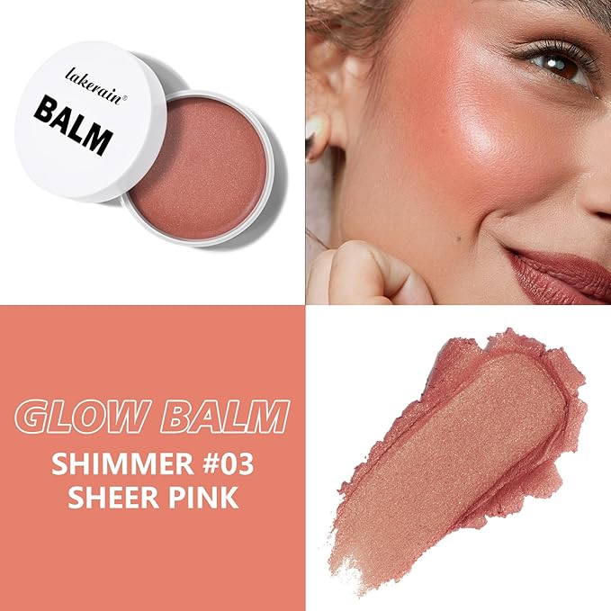 KYDA Miracle Glow Balm, Glow Tinted Blush Balm, Multiuse Face Balm for Cheek Lips Eyes, Hydrating Cream Blush, Blendable Lightweight, Shimmer Blusher, Sheer Pink, 1.76 oz-VivaGrace Women