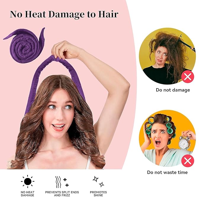 Heatless Curling Rod Headband, Upgraded 60" Extra Long Heatless Curls Headband Soft Hair Curlers to Sleep In Hair Rollers No Heat Curls (Light Purple)