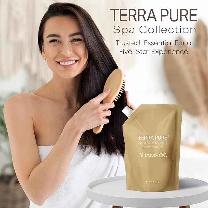 Terra Pure Spa Collection 1 Liter Shampoo Refill Bag For Soap Dispensers | Bulk Toiletries for Vacation Rentals, and Home Bathroom Showers | Green Tea Lemongrass | Single-VivaGrace Women