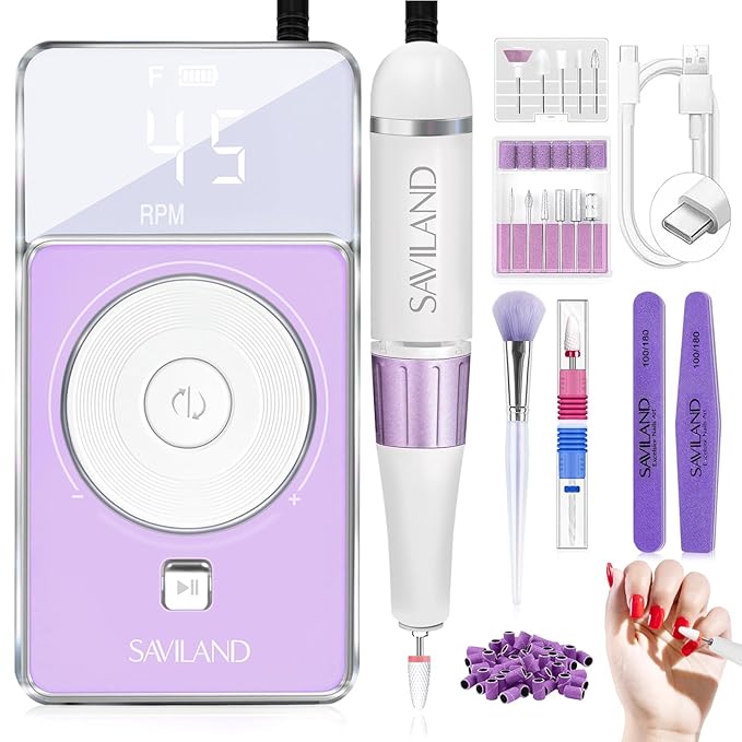 SAVILAND SSPro X-Drill Nail Drill Professional: 45000 RPM Quick Removal for Acrylic Nails Electric Nail File 3000 mAh Nail Drill Kit Portable EFile with Ceramic Bits Sanding Bands Nail Tech Salon-VivaGrace Women