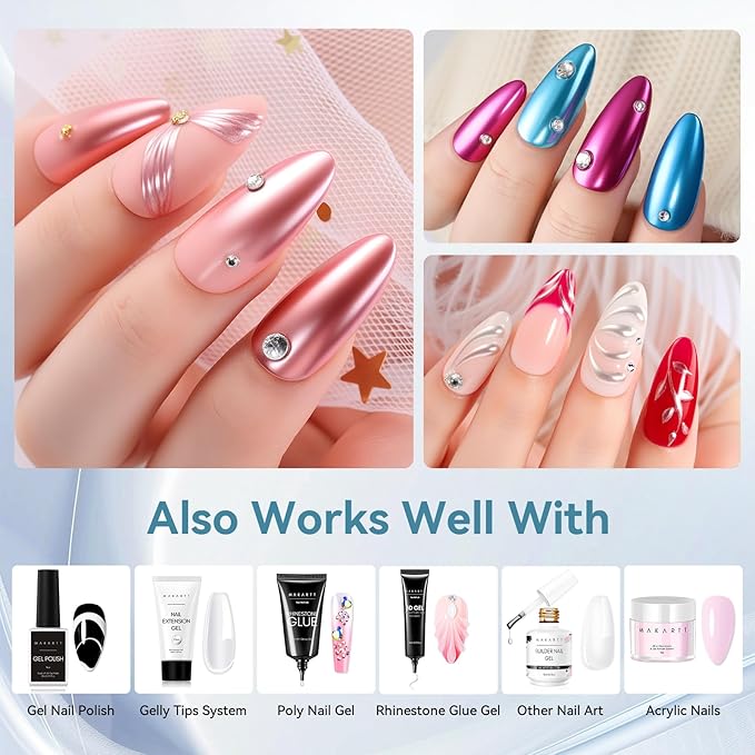 Makartt Gel Top Coat for Chrome Nail Powder - 2 Pcs 15ml Clear No Wipe High Gloss Top Coat Gel Nail Polish Mirror Shine Long Lasting Easy Application, Soak off UV Lamp, DIY Home Salon Art Design-VivaGrace Women