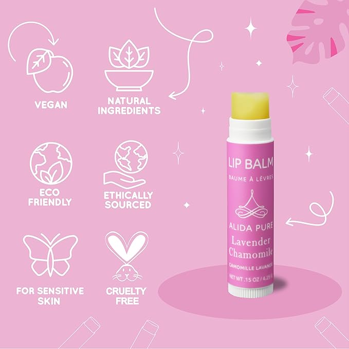 Lavender Chamomile Lip Balm Collection, Vegan Set, Beeswax Free, with Organic Jojoba and Avocado Oil, Vitamin E, Natural Moisturizer for Dry, Chapped Lips, 3 Tube Set-VivaGrace Women