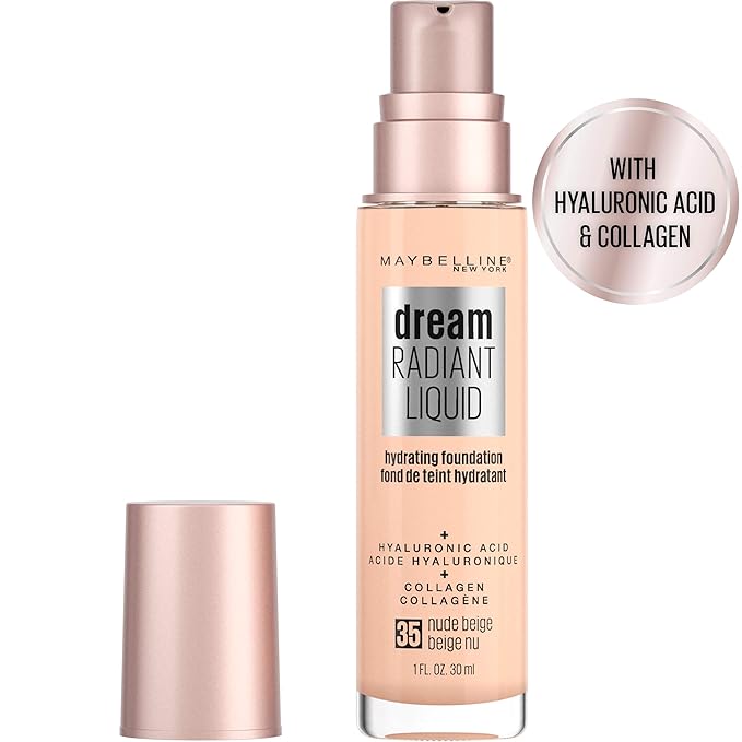Maybelline Dream Radiant Liquid Medium Coverage Hydrating Makeup, Lightweight Liquid Foundation, Nude Beige, 1 Count-VivaGrace Women