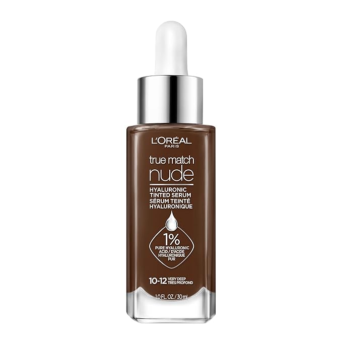 L'Oreal Paris True Match Nude Hyaluronic Tinted Serum Foundation with 1% Hyaluronic acid, Very Deep 10-12, 1 fl. oz.-VivaGrace Women