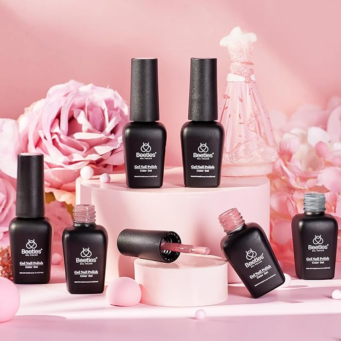 Beetles Gel Nail Polish Set 6 Colors Pink Nude Gray Glitter Gel Polish Wedding Nail Polish Bridesmaid Nail Art Design Soak Off Uv LED Lamp Needed Manicure Set Gifts for Women Bridesmaid Beauty-VivaGrace Women