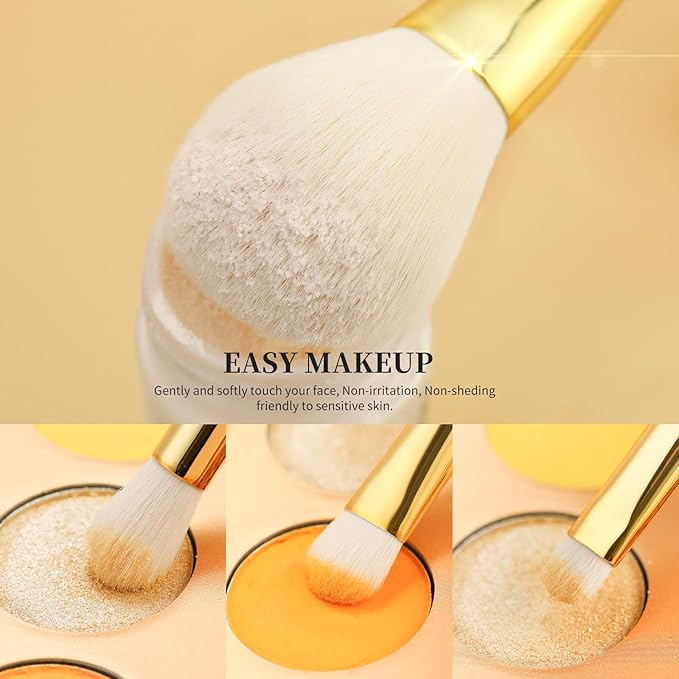 DUcare Makeup Brushes 15Pcs Makeup Brush Set with Holder Premium Synthetic Powder Foundation Contour Blush Concealer Eye Shadow Blending Liner Make Up Brush Kit gold-silver-VivaGrace Women