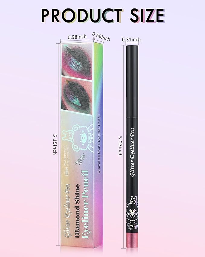 Colored Glitter Eyeliner Pencil, Chameleon Matte Metallic Eyeliner Pen Eyeshadow, Pink Shimmer Retractable Eyeliner Waterproof Smudge-proof, Highlighter Gel Eye Liner with Sharpener Gift for Women-02