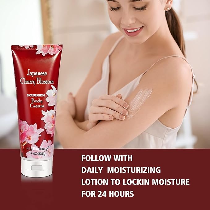 Japanese Cherry Blossom Shower Gel and Body Cream Set - Nourishing and Moisturizing Daily Skincare - 8 fl.oz / 236mL Each, Christmas Gifts for Her and Him (Japanese Cherry Blossom)-VivaGrace Women