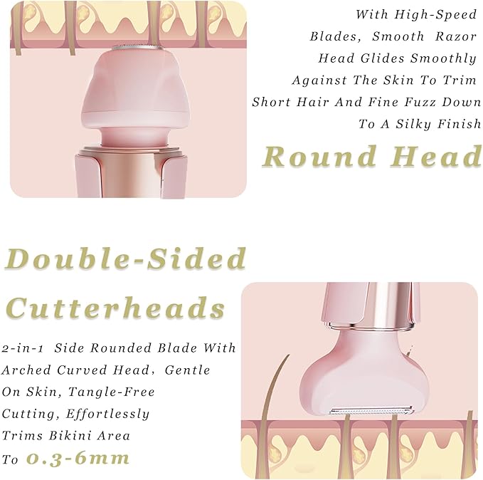 Bikini Trimmer for Women 3 in 1 Body Shaver | No Nick Replaceable Dual Heads | Rechargeable Electric Razors for Pubic Hair with LCD Display | Women's Bikini Area, Face, Legs & Underarms Trimmer-VivaGrace Women