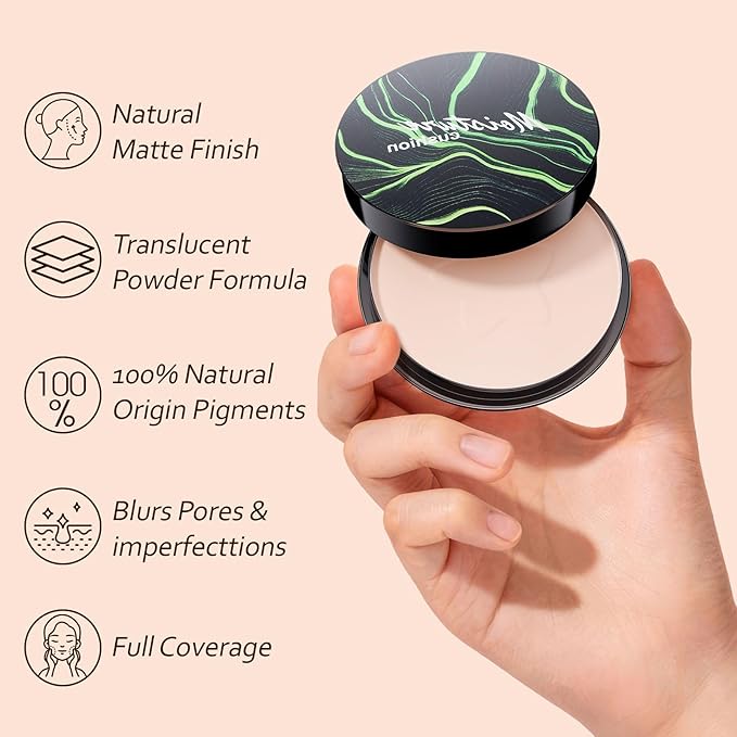 Face Setting Powder Makeup - Long-Lasting & Waterproof Pressed Powder, Blurs Fine Lines & Imperfections Powder Makeup, Smooth & Flawless, Poreless Matte Weightless for All Skin Types, Cruelty-free-VivaGrace Women