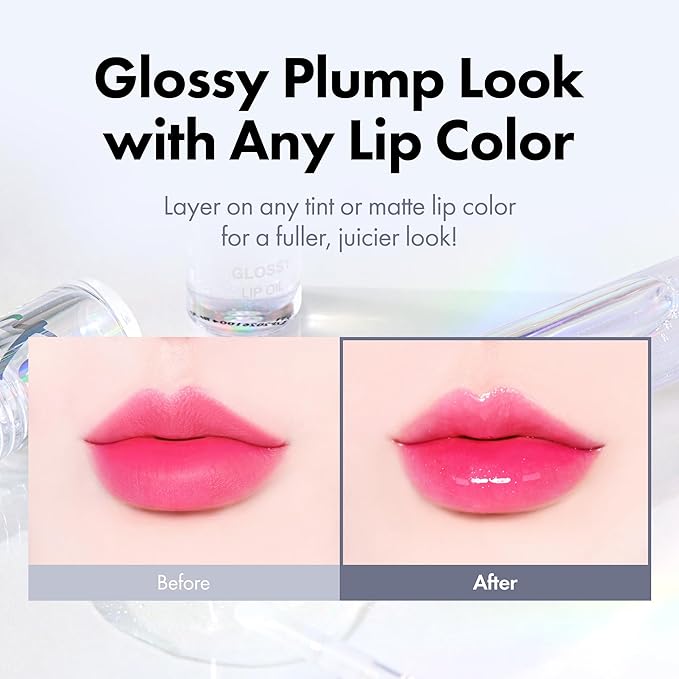 Rouge Star Glossy Lip Oil - Hydrating Lip Gloss - Non-Sticky Shine with Argan Oil & Vitamin - Deep Moisturization & Lip Softening 0.14 oz (Glossy Lip Oil)-VivaGrace Women