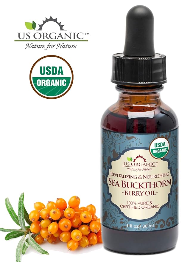 US Organic Sea Buckthorn Berry (Fruit) Oil, Supercritical CO2 extracted, USDA Certified Organic,100% Pure Virgin, Unrefined in Amber Glass Bottle, Face, Hair, spot Treatment, Anti Aging, 1 oz (30 ml)-VivaGrace Women