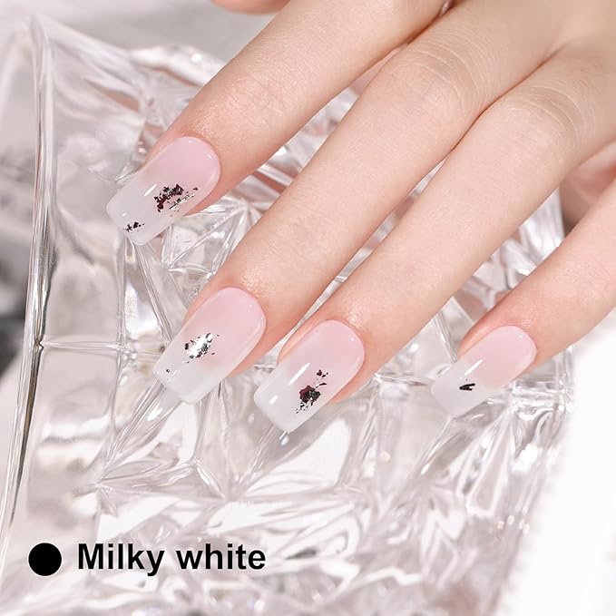 L'UGX Sheer Milky White Gel Polish 15ML Neutral Translucent Gel Nail Polish UV Jelly Natural French Gel Nail Color for Nail Art DIY Manicure & Pedicure at Home Salon Holiday Gifts for Women