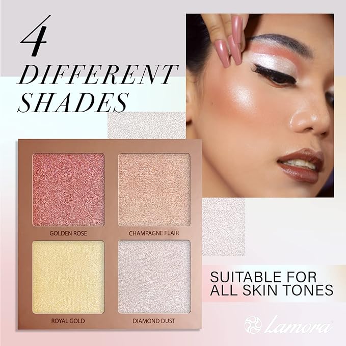 Highlighter Palette Highlighter Makeup Iluminador - Glow Bronzer Powder Makeup Highlighter Kit With Mirror - 4 Highly Pigmented Face Highlighter Shimmer Colors - Vegan, Cruelty Free & Hypoallergenic-VivaGrace Women