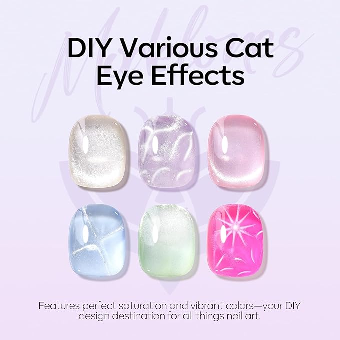 Modelones Cat Eye Gel Nail Polish, 6 Colors Glitter Summer Pink Blue Green Blue Gel Polish Set with Magnet Sparkle Translucent Nail Polish Kit Soak Off Led Nail Art Manicure Salon DIY Gifts-VivaGrace Women