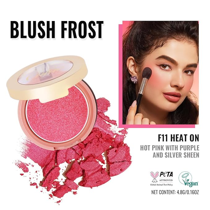 Oulac Luminisers Powdery Blusher for Cheeks Face Glow,Brighten Skin As Highlighter Makeup, Shimmer Blusher,Buildable and Vegan Cosmetics,4.8g F11 Heat On-VivaGrace Women