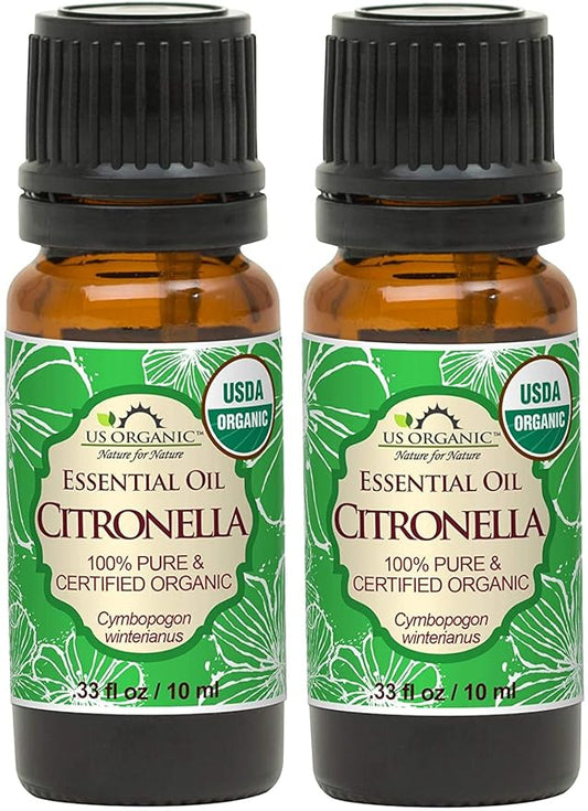 US Organic Citronella Essential Oil, USDA Certified, 100% Pure, 10 ml Pack of 2, Improved caps and droppers – Used for Skin Care, Many DIY Projects Like Candle Making and Much More-VivaGrace Women
