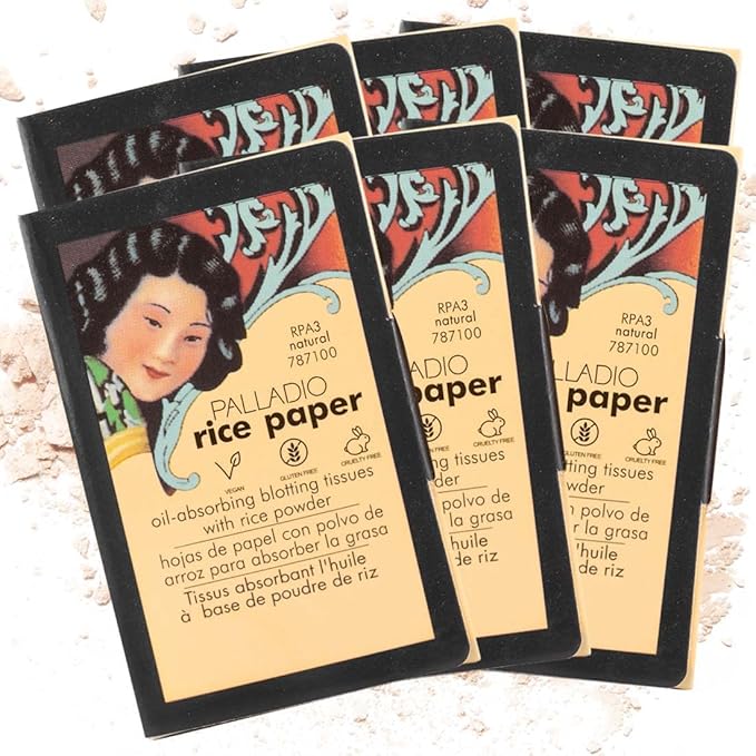 Palladio Rice Paper Facial Tissues for Oily Skin, Face Blotting Sheets Made from Natural Rice, Oil Absorbing Paper with Rice Powder, 2 Sided, Instant Results, Natural, 40 Count, Pack of 6-VivaGrace Women