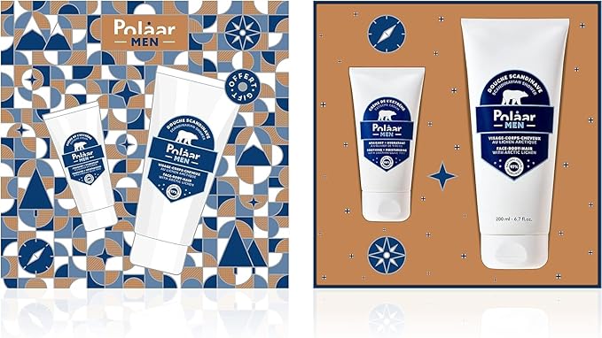 Polåar Men - Set for Men’s Skin Care - Moisturizing Cream with Siberian Olive + Shower Gel with Arctic Lichen - 2 Face, Body and Hair Treatments - Vegan, Curelty Free, Made in France-VivaGrace Women