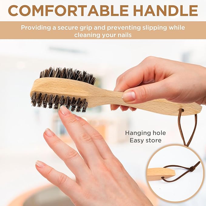 Takavu Horsehair Nail Brush, Natural Wood Handle, Nail Cleaning Brush for Scrubbing Fingernail Toenail Hand Feet, Dual Sided for Regular Manicure Nail Care Hygiene-VivaGrace Women