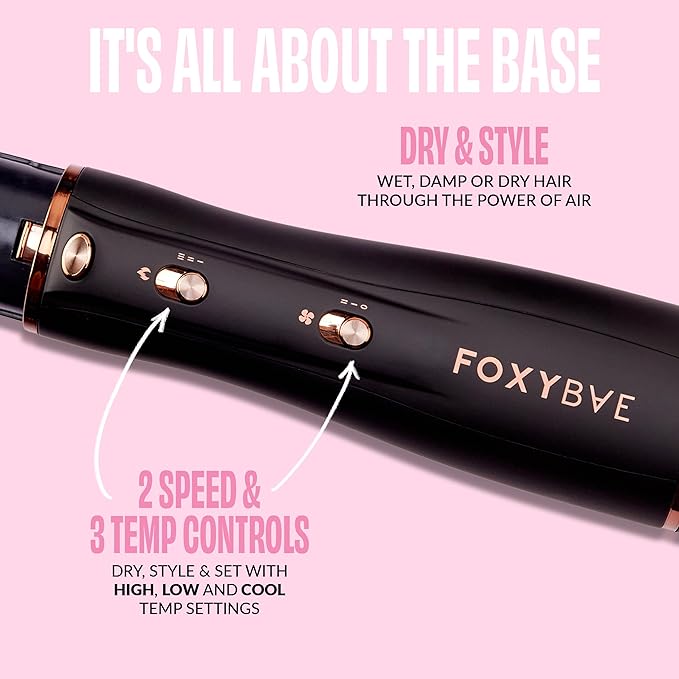 FoxyBae 3-in-1 Ceramic Interchangeable Hair Tools - Blowout Dryer - 3 Detachable Heads: 2.4" Blowout Brush, 1.5" Hot Round Brush & Drying Cylinder Hair Dryer Brush & Hair Styling Set [Black Rose-Gold]-VivaGrace Women