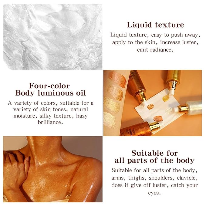 Shimmer Body Oil, Highlighter Makeup Smooth Glitter Glow Liquid Foundation for Face & Body,Liquid Illuminator Body Shimmer Lotion for Women (1# Pearl White)-VivaGrace Women