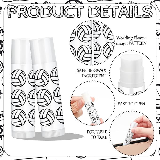 24 Pcs Volleyball Lip Balm Volleyball Team Gifts Volleyball Party Favors Volleyball Lip Balm Gift for Volleyball Team Volleyball Party Guest Supplies (White)-VivaGrace Women