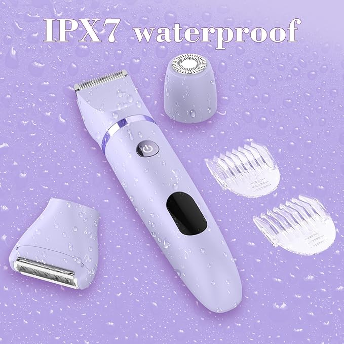 3-in-1 Electric Razor IPX7 Waterproof Bikini Trimmer Wet & Dry Use Painless Personal Trimmer Groomer for Ladies Face Body Legs Bikini Public Hairs Electric Lady Shaver with Replaceable Heads-VivaGrace Women