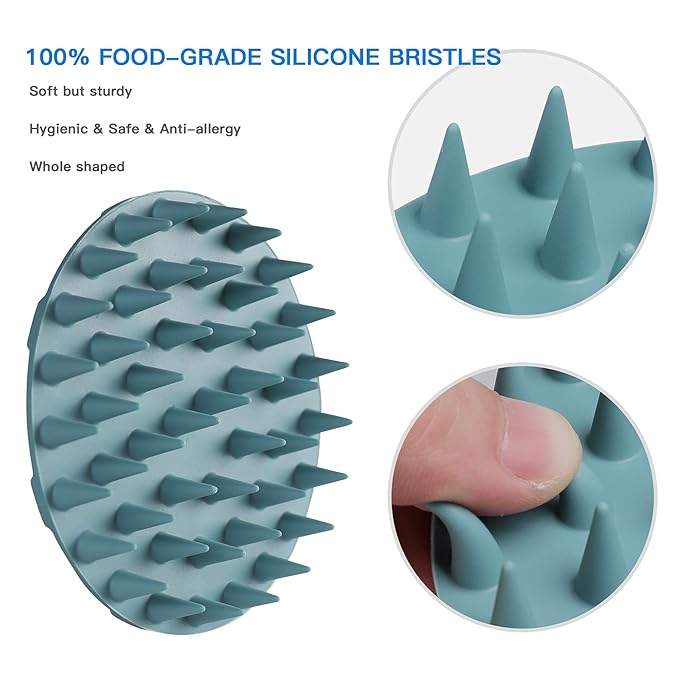 Scalp Massager Shampoo Brush, Wet & Dry Manual Scalp Care Head Scrubber Hair Washing, Soft Silicone Bristles, for Hair Growth, Dandruff Removal, Comfortable for All Hair Types (Dark Green+Gray)-VivaGrace Women