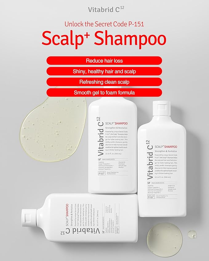 Scalp+ Shampoo for DHT Blocker, Hair Loss Relief - Moisture Anti-Aging Thickening Volumizing Fortifying & Repairing Hair Strength Fuller Hair with Vitamin C, Peptides, Biotin, 10.14 fl.oz.-VivaGrace Women