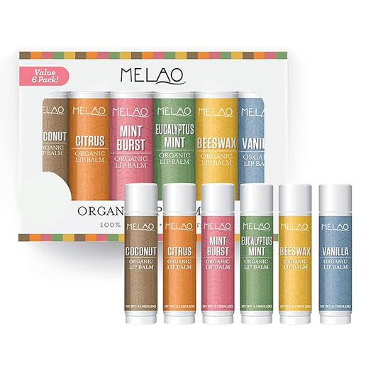 Lip Balm with Nourishing and Hydrating for Dry Cracked Lips, Natural and Organic Ingredients Lip Butters, Lip Balm Set (6 Pack), 6 Scents(Coconut, Citrus, Mint, Eucalyptus Mint, Honey, Vanilla)-VivaGrace Women