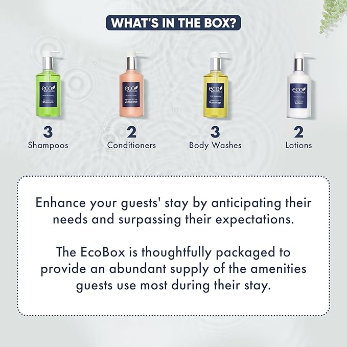 1-Shoppe Eco Botanics 10 Piece Ecobox All-In-Kit | White Tea and Honey Soap | 3 Shampoo, 2 Conditioner, 3 Body Wash & 2 Lotion | 10.14oz Hotel Soaps and Toiletries Bulk | Personal Care Products-VivaGrace Women