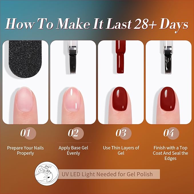 Born Pretty Jelly Gel Nail Polish, Sheer Transparent Crystal Gel Nail Polish, Christmas Brown Red Orange Green Blue Fall Winter Soak off Nail Polish Manicure DIY Home Salon Christmas Gift 7ml 6colors-VivaGrace Women