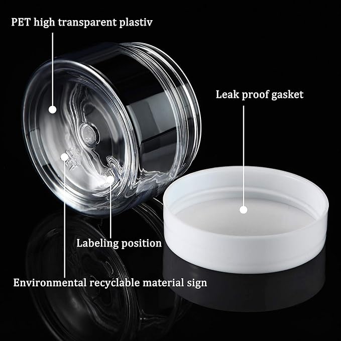 SATINIOR 24 Pieces Empty Clear Plastic Jars with Lids Round Storage Containers Wide-Mouth for Beauty Product Cosmetic Cream Lotion Liquid Butter Craft and Food (White Lid, 1 oz)-VivaGrace Women